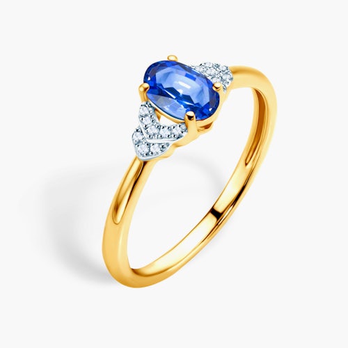 Pierścionek zaręczynowy SAVICKI: złoty, niebieski szafir, diamenty